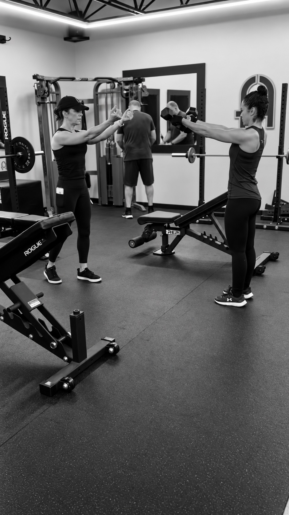 Two members training side by side in a small SHAPE coaching session